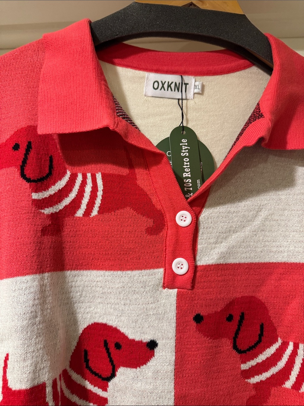 OXKNIT Color Block Dog Polo in Red & White XL NWT - Picture 4 of 6